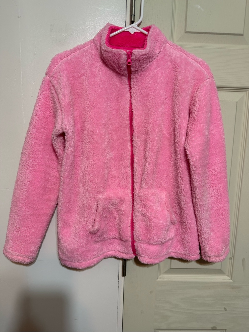 Girls Pink Plush Full-Zip Sweater